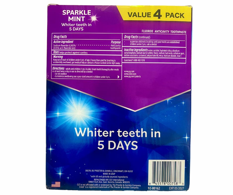 Crest Sparkle Mint Toothpaste, 4 Pack